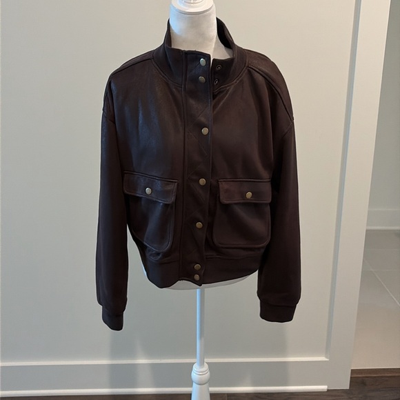 Evereve Dark Brown Bomber Jacket NWOT - Picture 9 of 16
